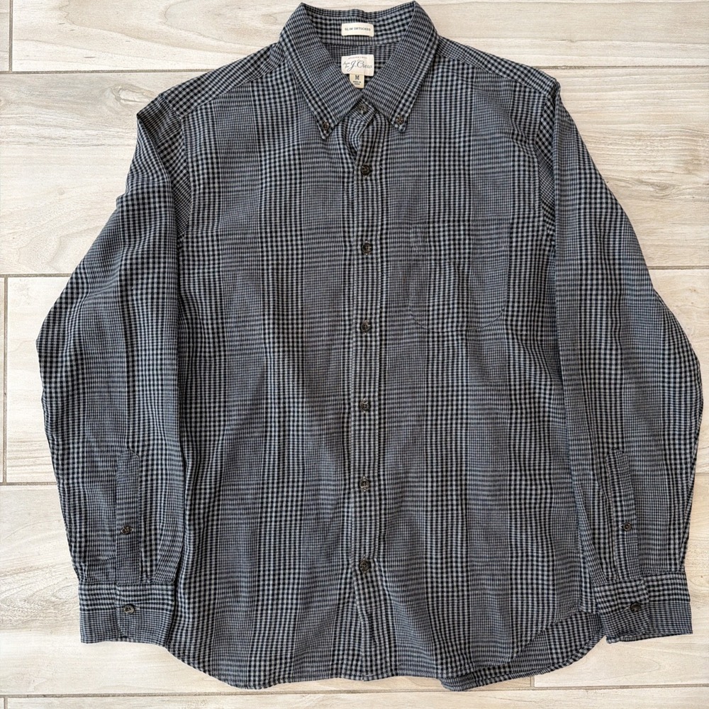 J Cew Slim Button Down Shirt Mens Size Medium M Untucked Check Plaid Long Sleeve